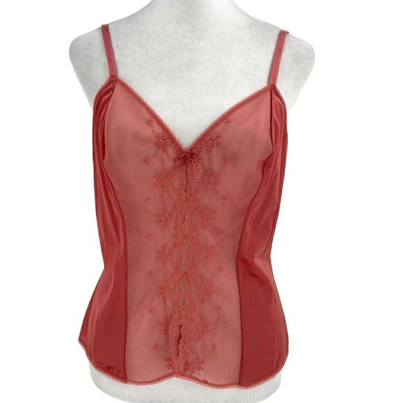 Vanity Fair Lace Embroidered Open Camisole Tank Top Adjustable Pink size Small - Picture 1 of 7